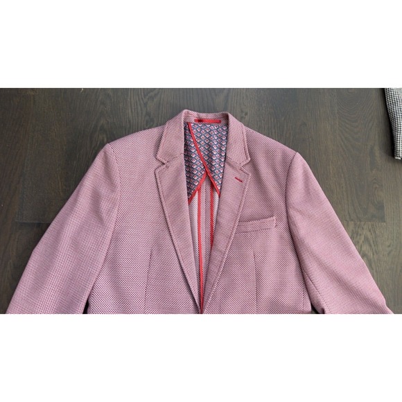 POLITIX Bespokes Mens Red Geometric Pattern‎ Blazer Jacket Size S - Picture 4 of 7